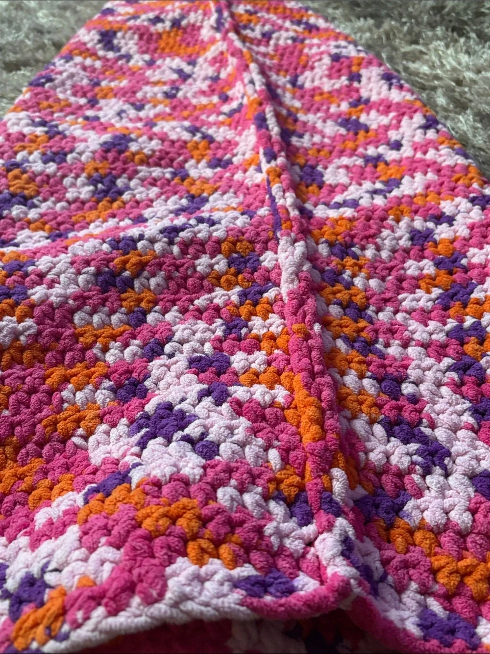 Mermaid Tail Blanket Pink Multicolor Crochet Very cozy and strong 43” x 17.5”